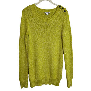 St Johns Bay Womens Sweater Size Small Bright Green Accent Buttons Chunky Knit